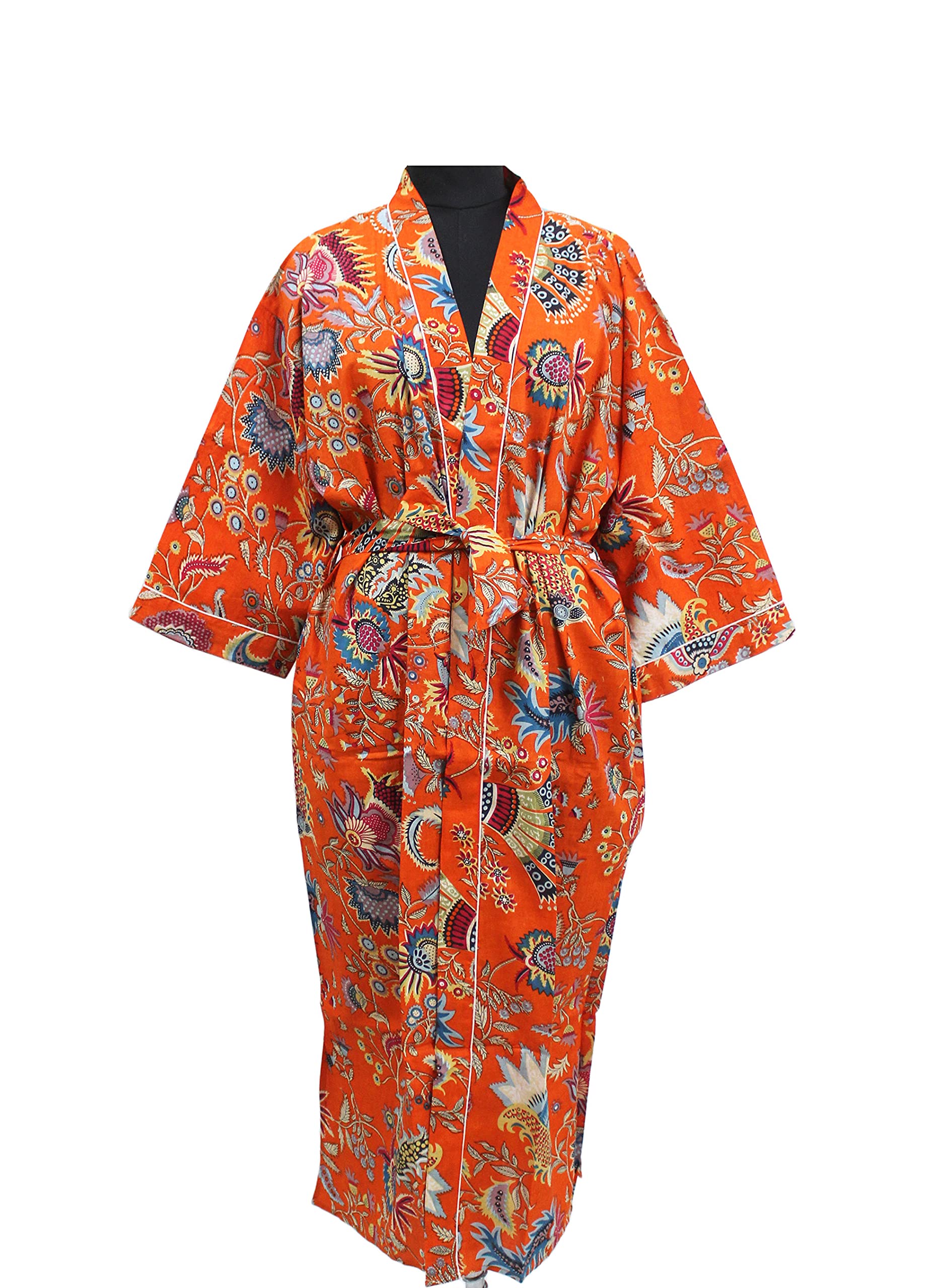 Kimono Nightwear Kaftan Nighty for Women Cotton Dresses Stylish Bath Robe Women's Long Colorful Designs Nightgown Dress Maxi Gown Handmade Cotton Printed-image-9