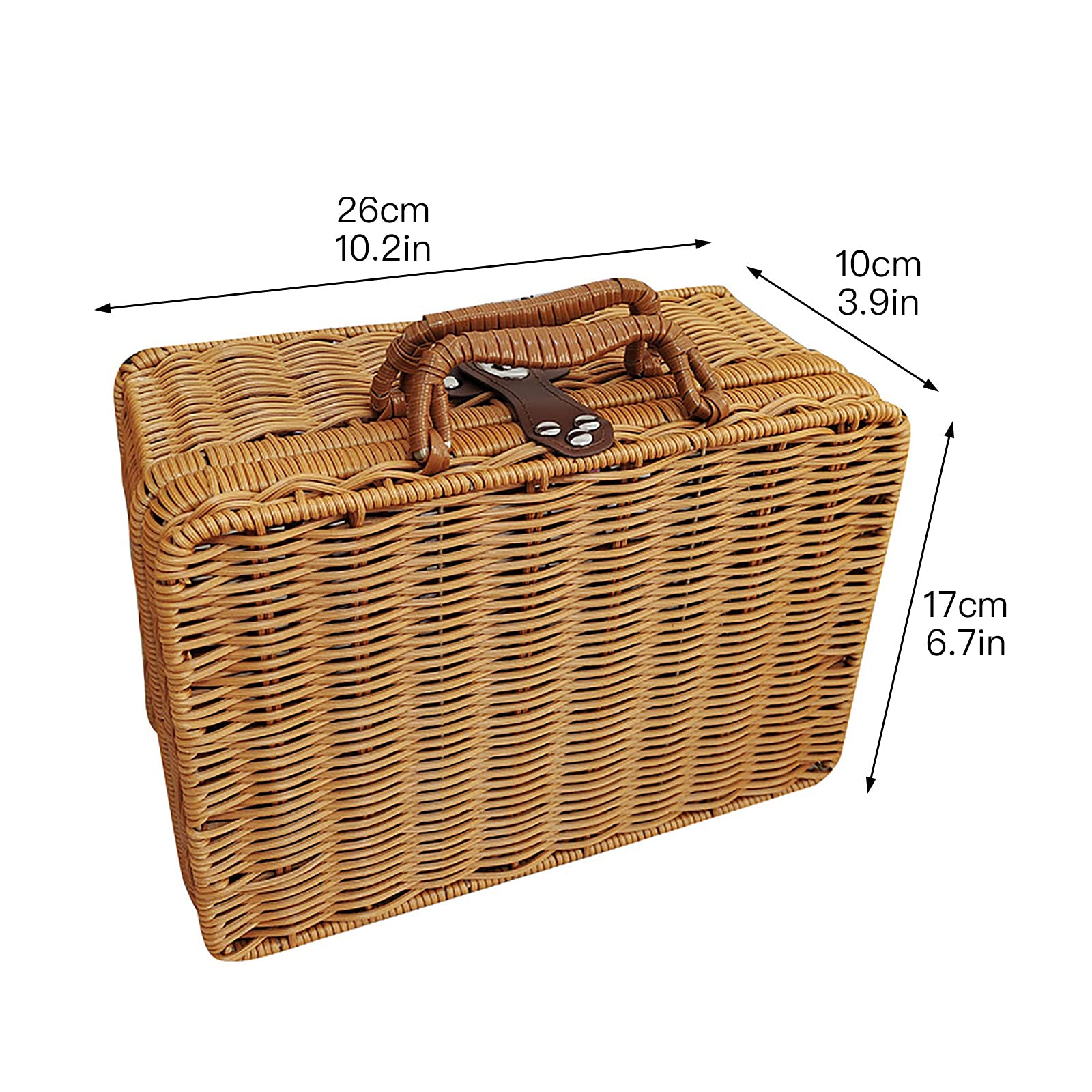WYI Retro Plastic Wicker Suitcase, Rattan Suitcase Box with Leather Strap Lock, Wicker Picnic Basket Storage Box for Picnic Outside Party, Brown, M (LV2G573MS8C1H9OIV1527SRTN)
