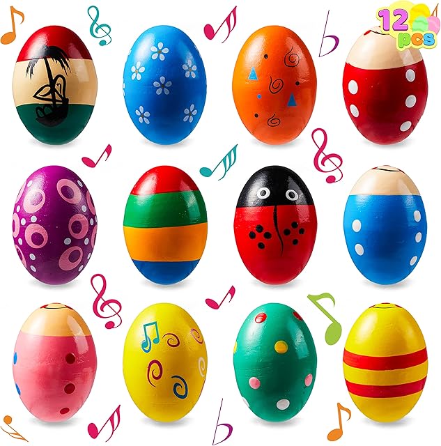 JOYIN 12 Pieces 3" (7.6cm) Wooden Egg Shakers Maracas Percussion Musical for Party Favors, Classroom Prize Supplies, Musical Instrument, Basket Stuffers Fillers, Easter Hunt