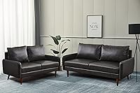 Vista 22 de INSTORY Sofá de cuero Sofá moderno con patas de madera para sala de estar Oficina - Gris oscuro