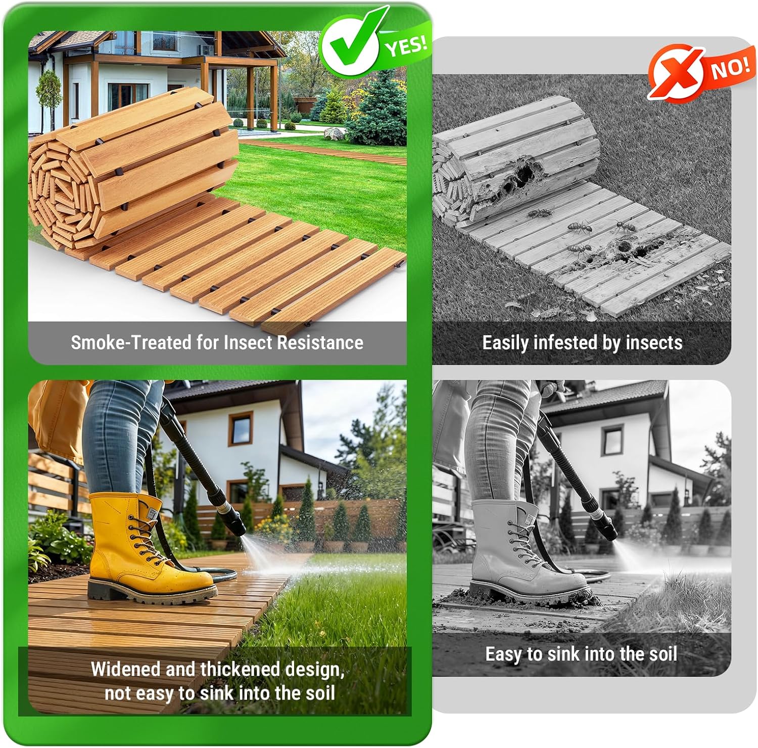 Mars Villa 12FT x 17IN Wooden Garden Pathway, Outdoor Roll Out Decorative Garden Walkway, Weather-Resistant Non-Slip Hardwood Walkway Pavers for Garden, Backyard, Beach, Wedding Party, Natural