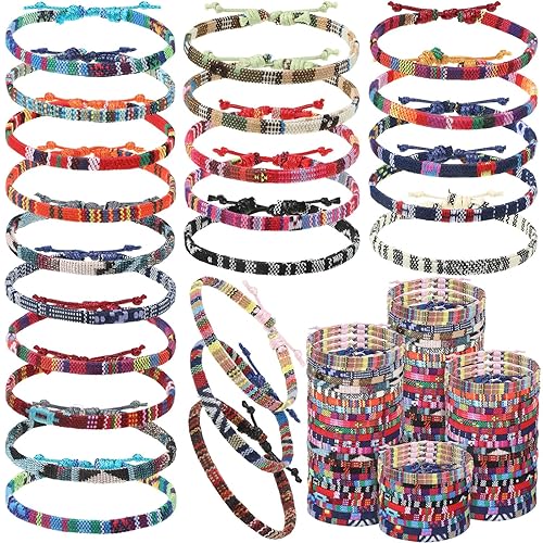 Kigeli 200 Pcs Boho Surfer Bracelets for Men Women Unisex Handmade Braided Bracelet Adjustable Surfer Ankle Waterproof Beach Bracelet String Rope