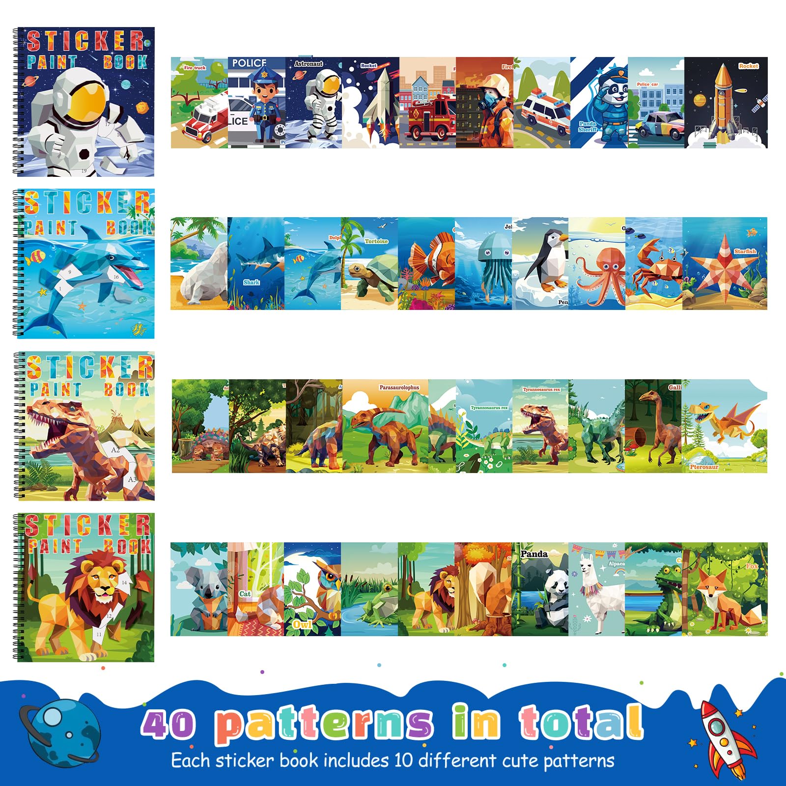 TCJJ 4pcs Sticker Books for Kids Ages 4-8,40 Pictures Boys Sticker Books by Number,Kids Stickers Book for Improve Intelligence,for School&Christmas Gifts - Image 3