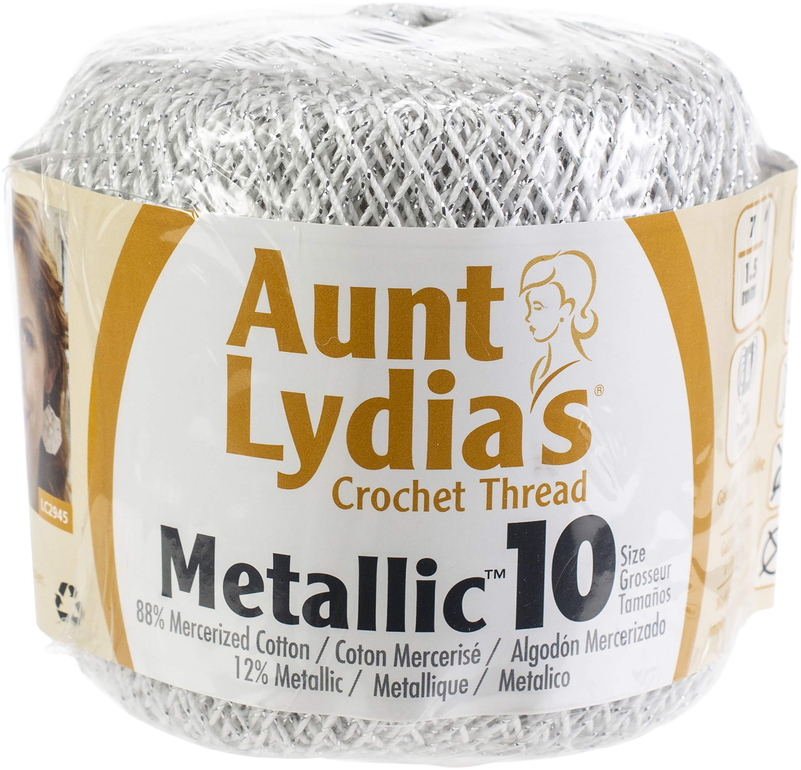 Aunt Lydia's White & Silver Metallic Crochet Thread Size 10 12/Pk 12 Pack