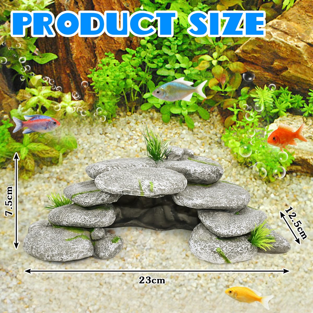 Cachette Aquarium Tortue, 23 * 12.5 * 7.5cm Décorations d'Aquarium en Résine, Pierre Aquarium Decoration, Cachettes et Grottes pour Les Reptiles, Tortues, Crevettes, Betta, Poisson
