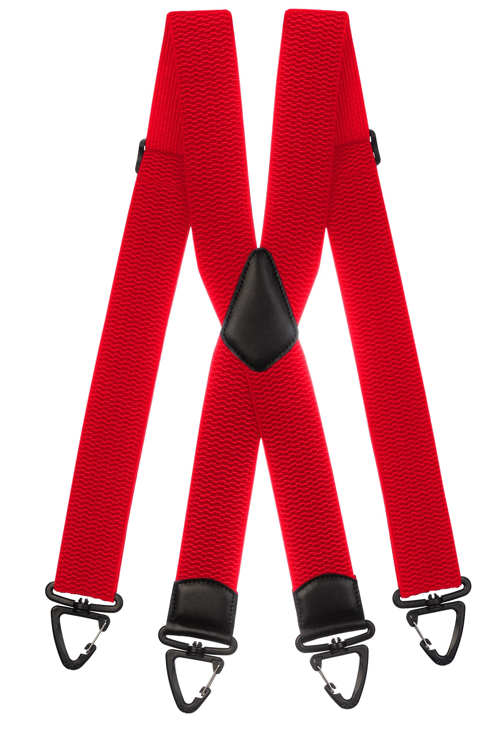 Olata Heavy Duty Extra Wide X-Shape Braces/Suspenders with Plastic Carabiner Clips - 5cm. Red