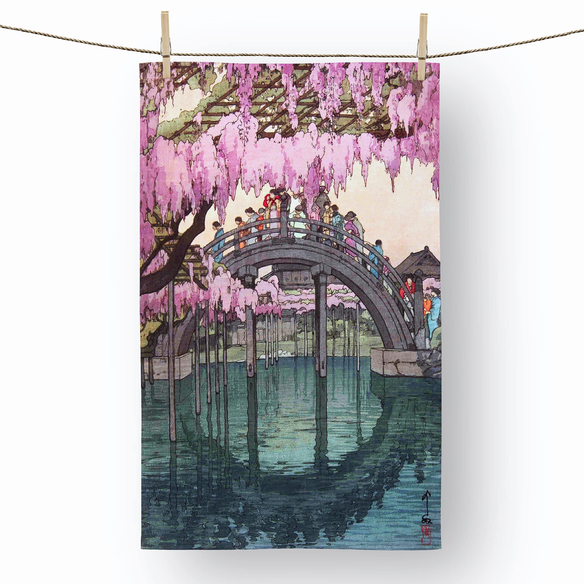 Big Box Art Drum Bridge at Kameido Shrine by Yoshida Hiroshi, 100% Cotton (72 x 44 cm) Kitchen Tea Towel