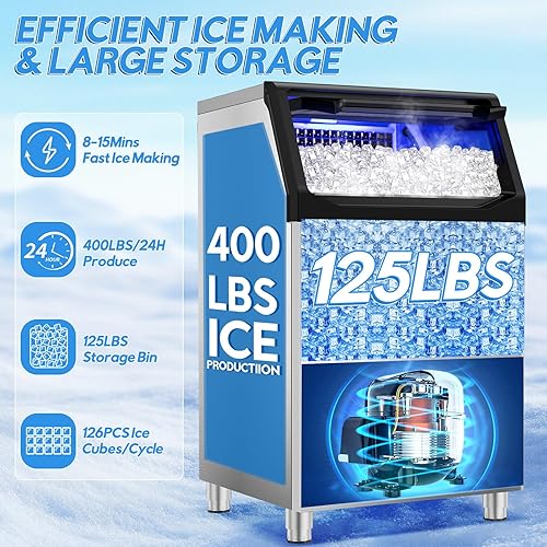 Miniatura 10 de Máquina comercial para hacer hielo de 120 libras24 horas con contenedor de almacenamiento de 35 libras 2 modos de entrada de agua máquina de hielo