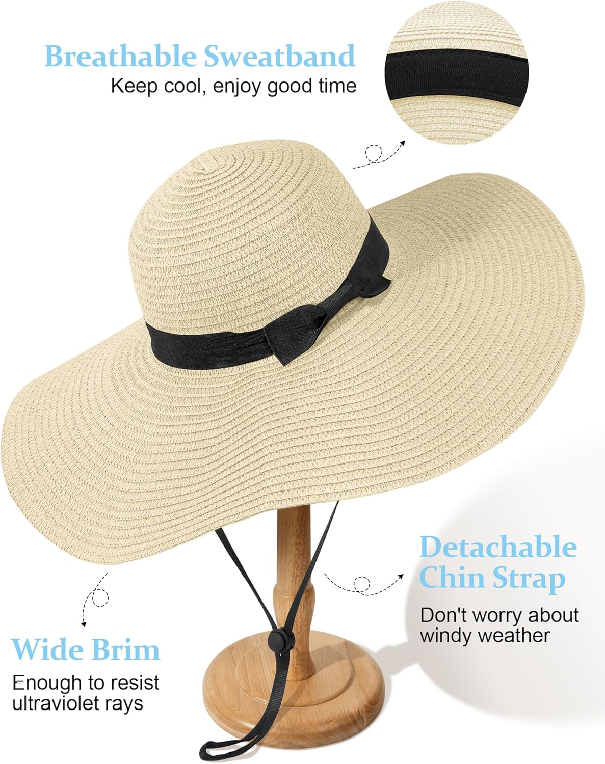 Senker Fashion Sun Hats for Women Oversize Wide Brim Straw Beach Hat Floppy Foldable Roll-Up Summer Vacation UPF 50+ - Image 2