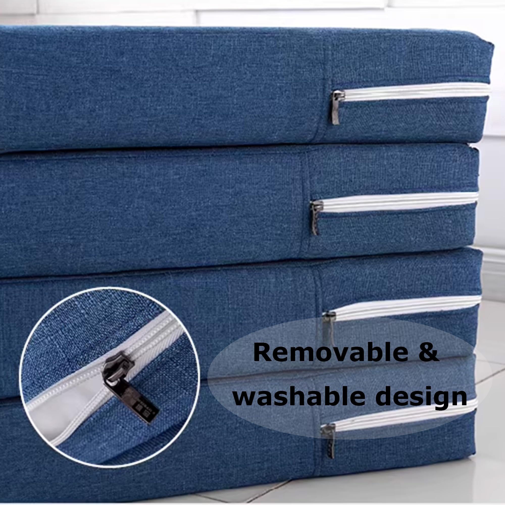 Colchón de dormir plegable de espuma viscoelástica, colchón de piso de 4 pliegues, sofá cama de invitados con funda extraíble lavable, colchón plegable para camping, caravanas y viajes