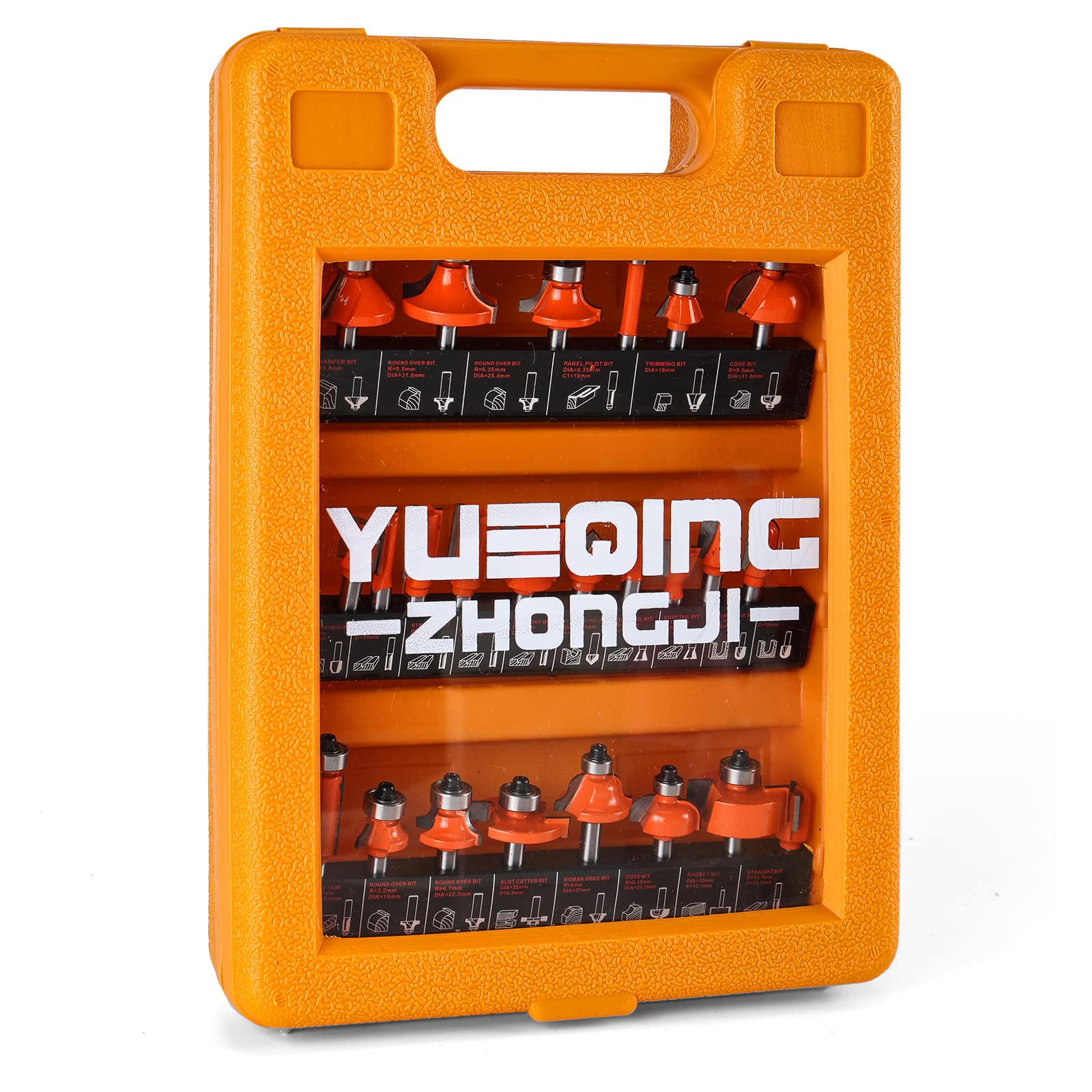 Yueqing Zhongji Router Bits Setof 24 Pieces 1/4 Inch Shank-6.35MM Shnak Router Bit Set T Shape Router bit Set 1/4 Shank for Commercial Users and Beginners