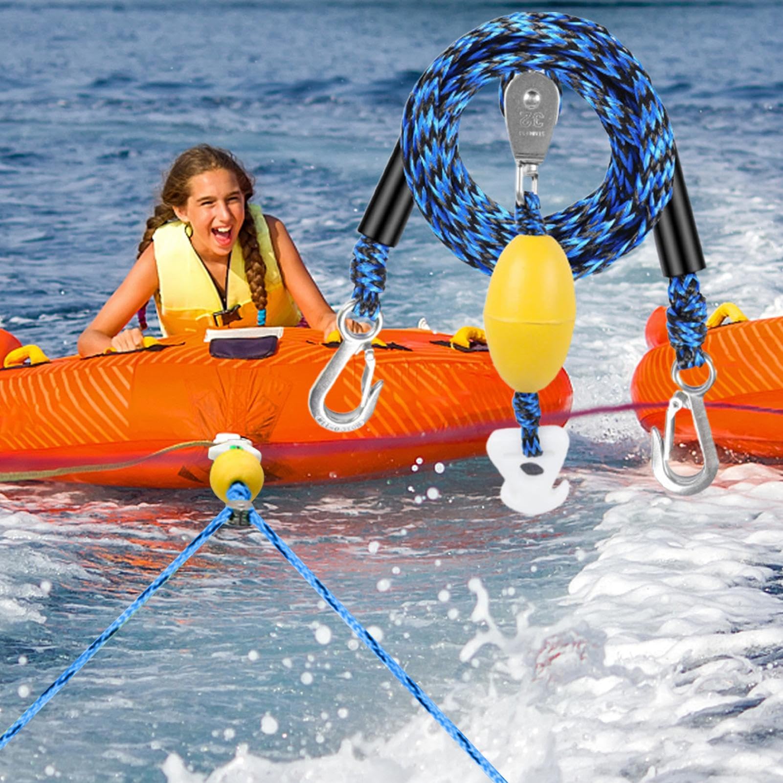 Cable de Remolque Náutico,Dispositivo De Conexión Rápida Para Cable De Remolque De Barcos - Tubo Tractable para Deportes Acuáticos con Conector 4 Plazas para Principiantes Entusiasta