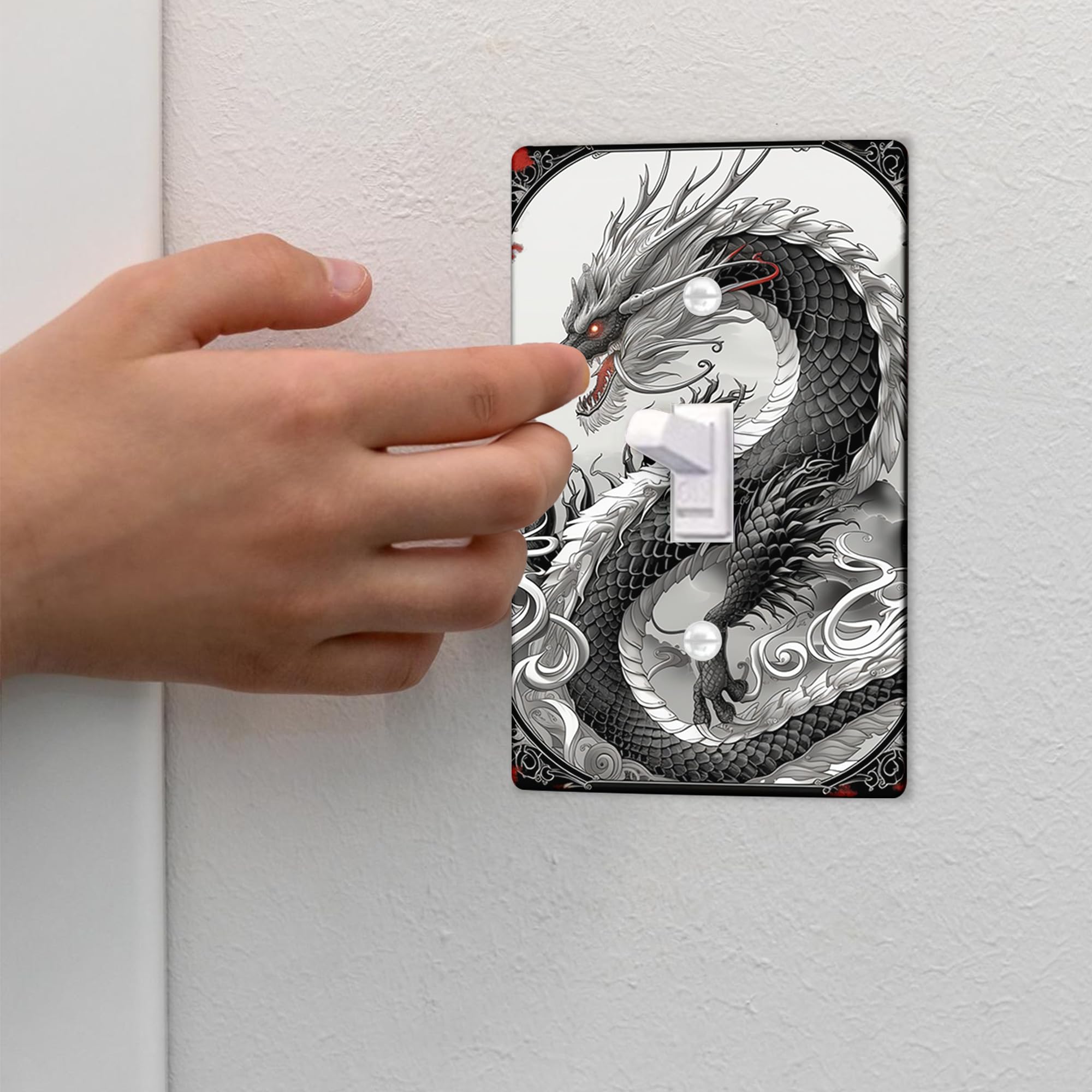 Dragon Light Switch Cover Plate Chinese Animal Chinoiserie Grand Landscape Scenic Illustration Blue Gold Red Polycarbonate (PC) Decoration Bathroom Home Outlet Electrical Outlet Covers Single Duplex