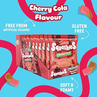 Swizzels Squashies Cherry Cola Sweets 12 x 140g Sharing Bags – Cherry & Cola Flavour Foam Gummies Multipack, Soft Squidgy Candy for Parties, Events & Sweet Bowls