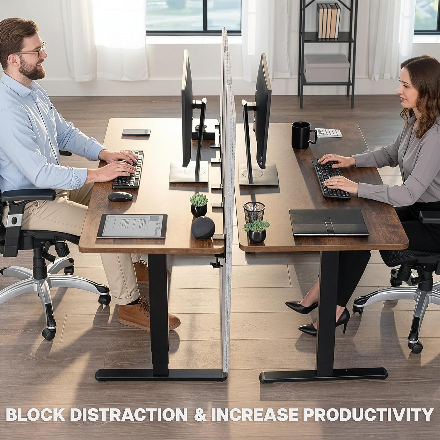 VIVO Clamp-on 59 x 46 inch Desk Privacy Panel, Sound Absorbing Cubicle Dividers, 3 Acoustic Partitions, Above and Below Desktop, Gray, PP-3-C060G