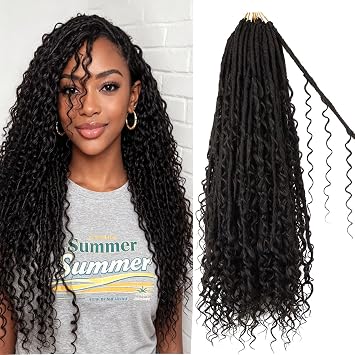 Goddess Locs Crochet Hair for Black Women -24 Inch 8 Packs Boho Faux Locs Crochet Hair Pre Looped Soft Locs Crochet Braids with Curly Ends | Crochet Hair for Black Women Faux Locs Crochet Hair Soft locs Boho Hair Crochet Braids Goddess Locs Crochet Hair