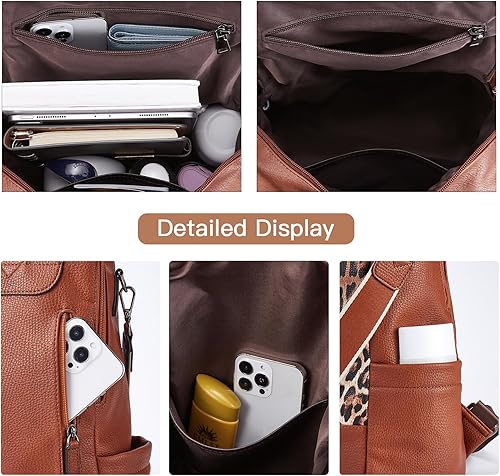 Miniatura 5 de BROMEN Mochila de cuero para mujer, bolso antirrobo, bolso de hombro a la moda, mochila para mujer