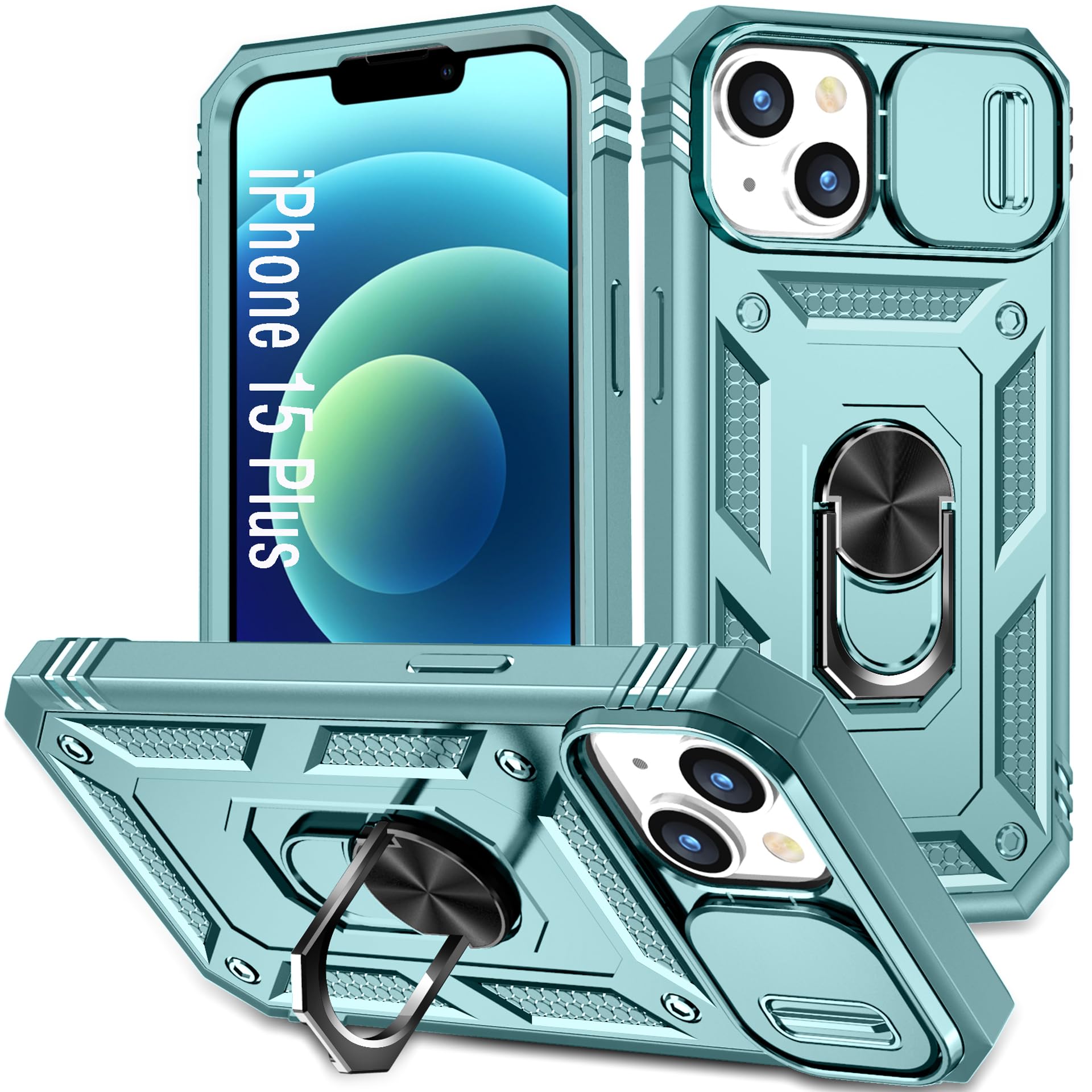 Coque iPhone 15 Plus vert premium finition antichoc et glissière optique