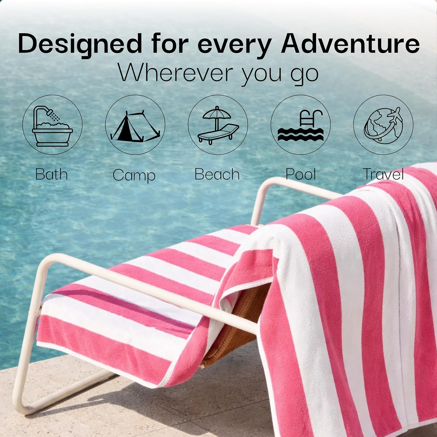 Salt Earth Cotton Striped Beach Cabana Towel, 4 Pack - 30"x60" Quick Dry Towels, Pool Essentials, Travel, Gym & Bathroom Towels, Oversized Beach Vacation Essentials, Lux Pink