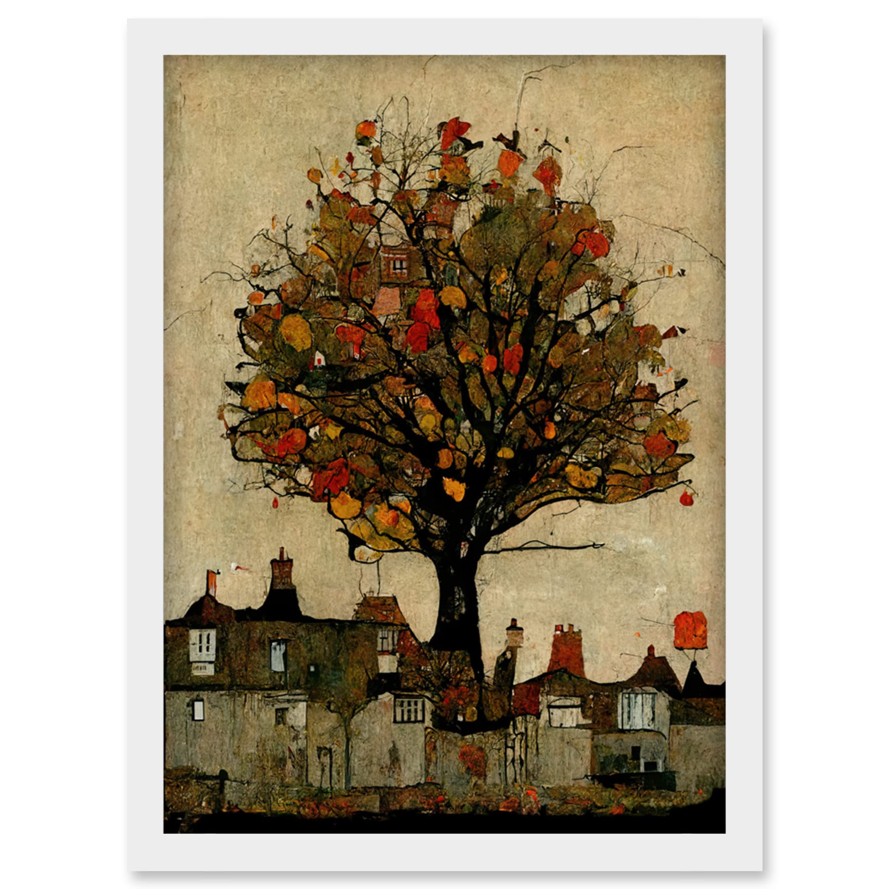 Doppelganger33 LTD Giant Untidy Quirky Street Tree Artwork Framed Wall Art Print A4