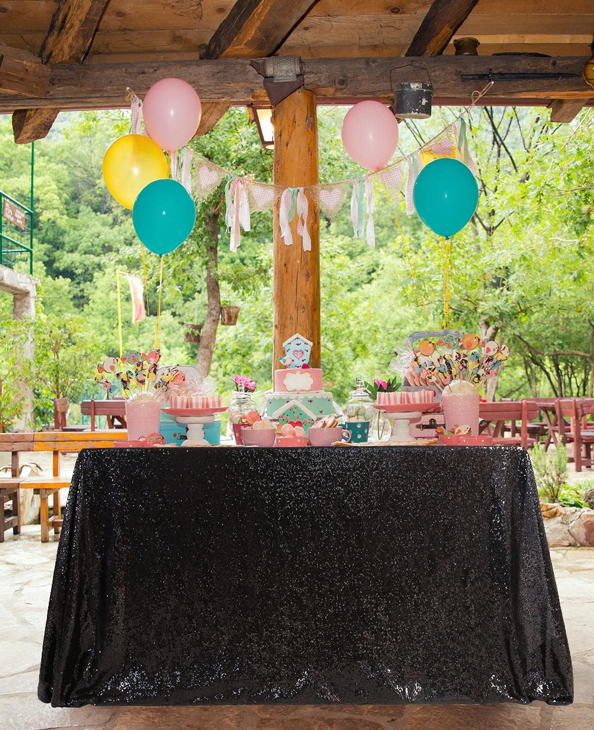 MoKoHouse Black Sequin Tablecloth Sparkly Party-Decorations - Rectangle Tablecloth Table Cover for Kitchen Dinner Birthday Party Wedding Baby Bridal Shower 90x132 Inch