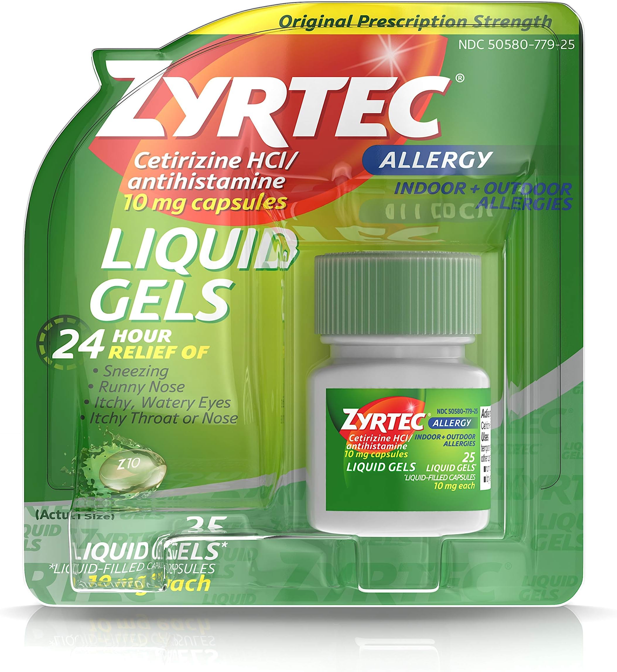 24 HR Indoor/Outdoor Allergy Relief Liquid Gels Capsules, Cetirizine HCI Antihistamine, 25 ct