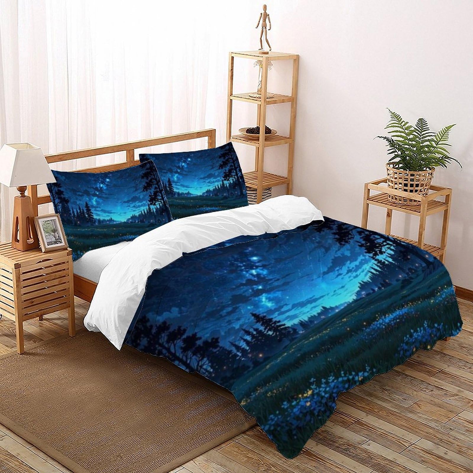 Parure de lit King ciel nocturne avec housse de couette imprimé 3D zippée