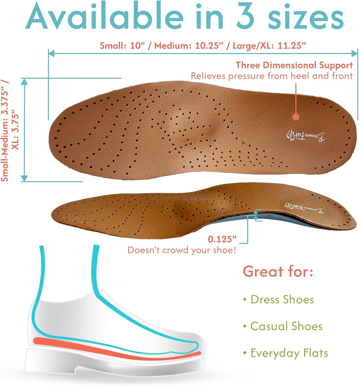 Executive Leather Ultra Thin Shoe Inserts for Men and Women - Work Shoe Insoles Men for All Day Comfort, Low Profile for Dress & Casual Shoes, Plantillas para Zapatos de Hombre - Medium - Image 5