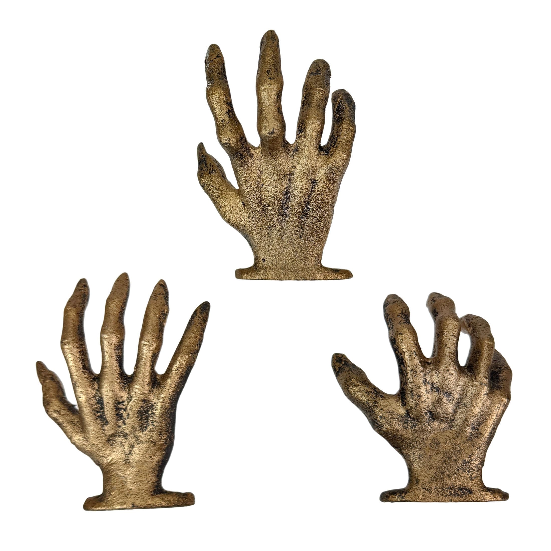 Zeckos Lot de 3 crochets muraux en fonte avec motif main effrayante – Style gothique – Décoration murale gothique – 5,7 x 8,2 x 10,2 cm – Pour entrée, chambre, salle de bain ou terrasse couverte