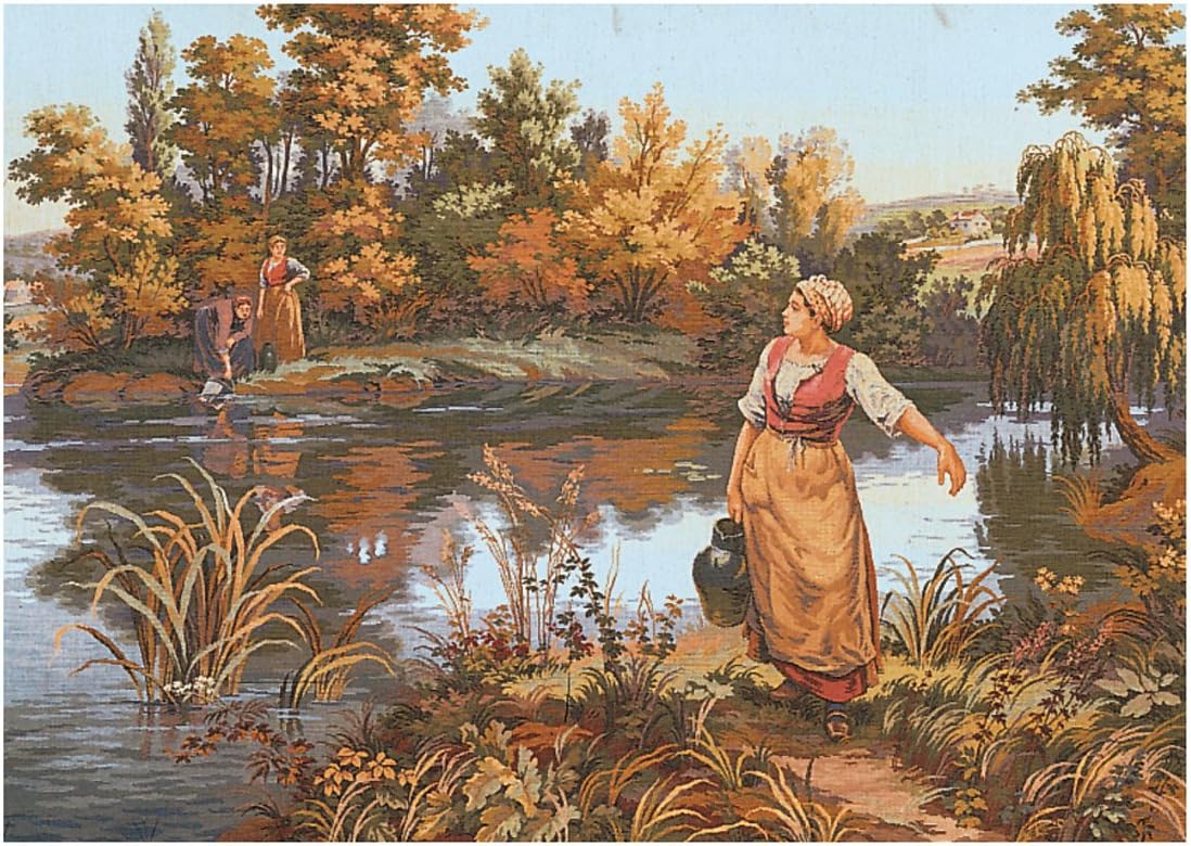 Collection D'Art Printed Tapestry River, 40 Cross Stitches per 10 cm, Canvas Size 60x80 cm, 100% Cotton, Brown, 60 x 90 x 0.1 cm