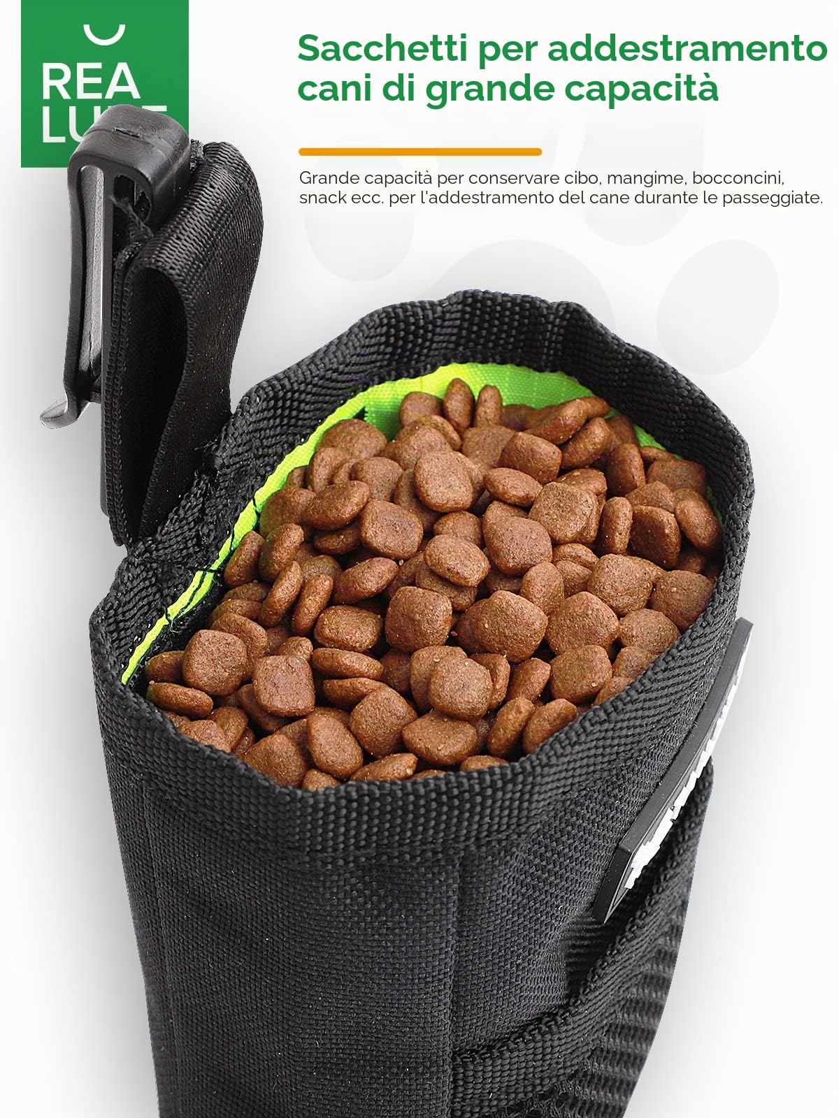 Realure Borsa Addestramento Cane, Porta Snack Cane con Clip di Fissaggio, Sacchetto Addestramento Cane, Porta Crocchette per Cani Addestramento, Porta Premi per Cani, Adatto all'Uso Esterno (Nero)