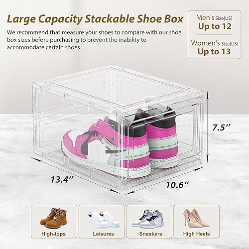 Miniatura 4 de Mitees Paquete de 10 cajas de almacenamiento apilables de plástico duro transparente grandes y resistentes para zapatos tamaño 12, contenedores