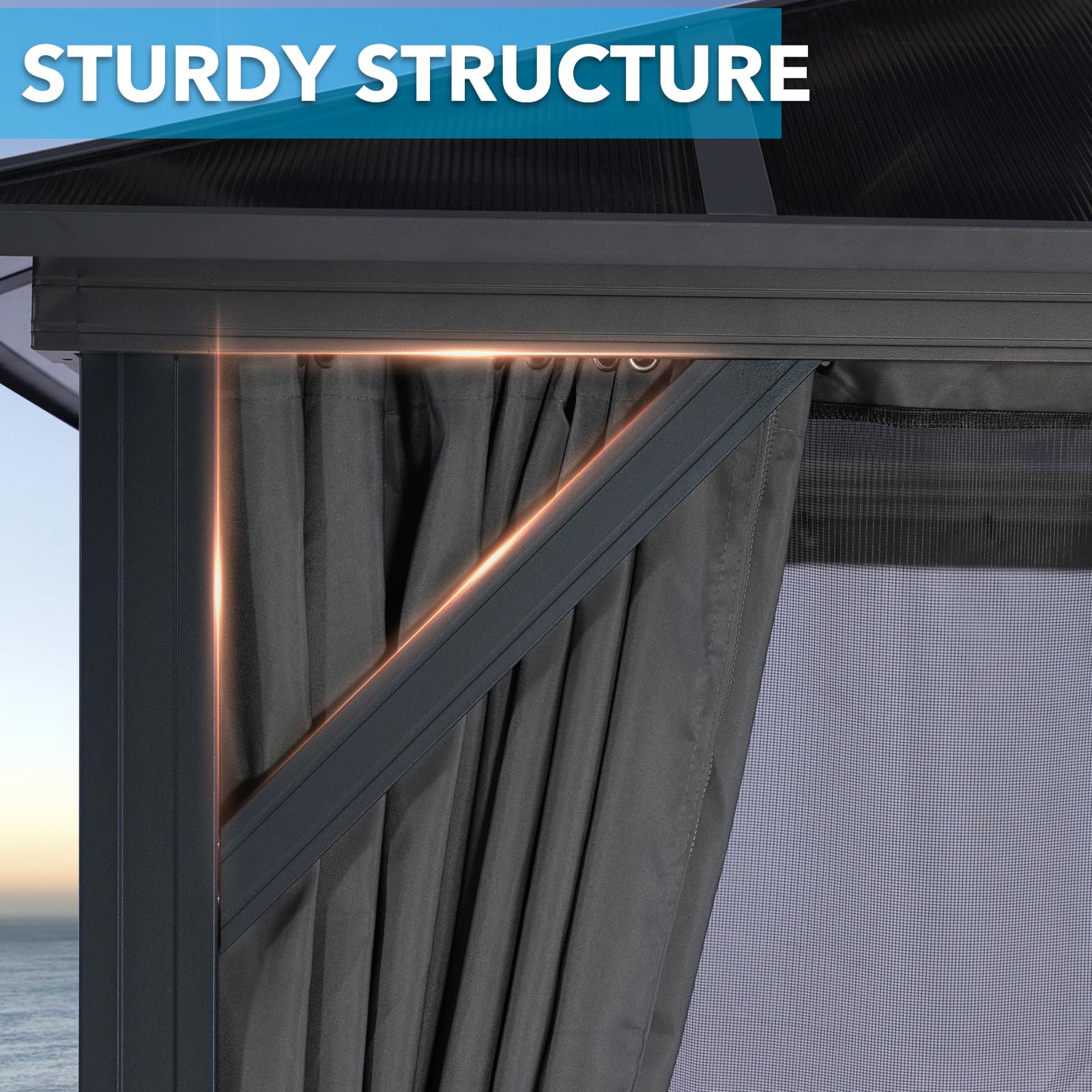 LeDoasis 10' X 13' Hardtop Gazebo, Outdoor Permanent Polycarbonate Double Roof Canopy with Breathable Netting & Privacy Curtain for Patio Backyard Garden Lawn Party