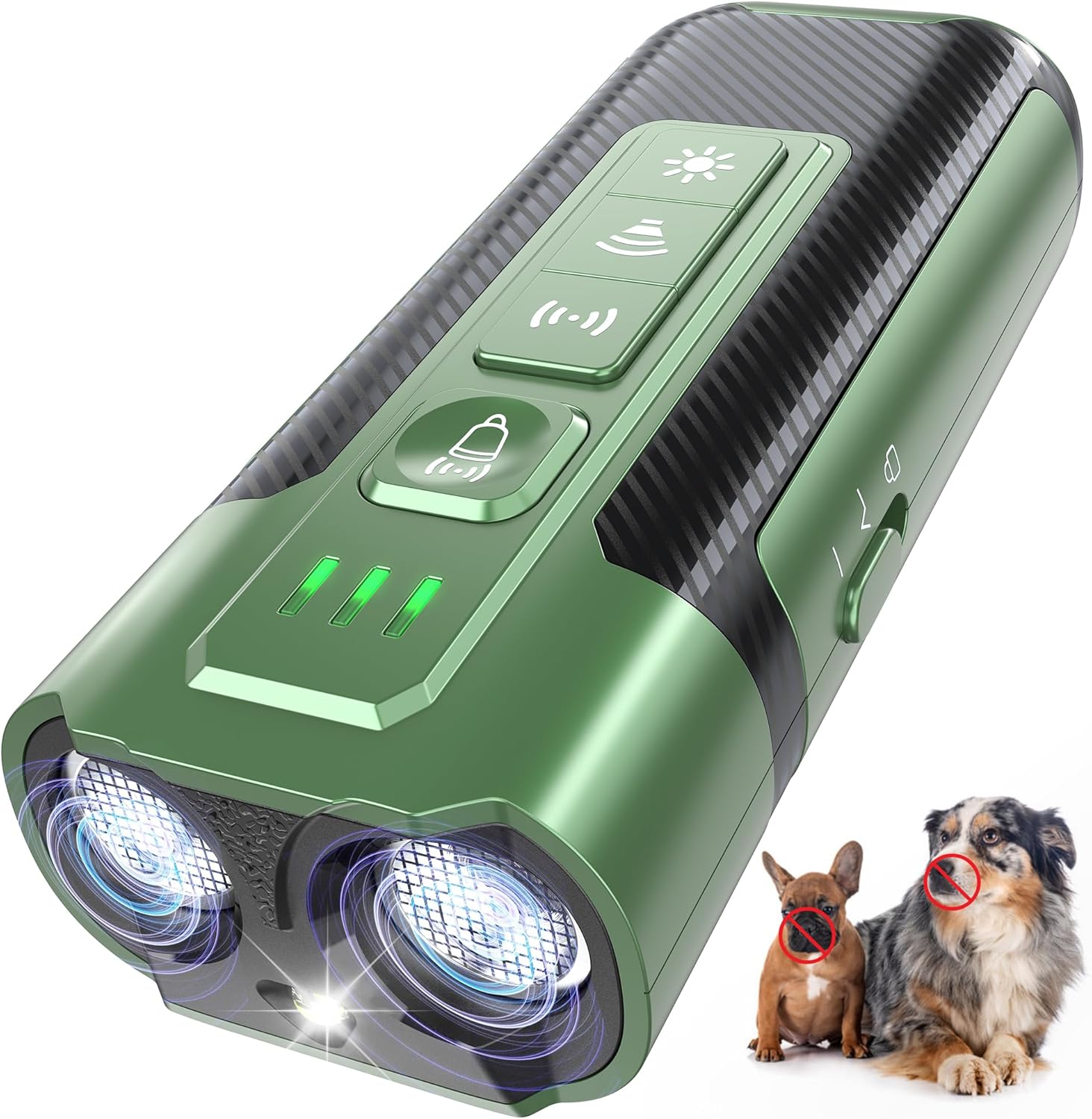 Dog Bark Deterrent Devices-Ultrasonic Anti Barking Device with 50ft Range, Rechargeable No Barking for Own or Neighbor's Dogs, Portable Safe for Pets/Humans, Green