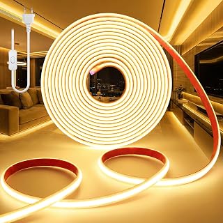 COB LED Streifen 2M 230V LED Strip Warmweiß 3000K Wasserdicht IP65 Selbstklebend Leiste Aussen Schlauch Lichtleiste Band 320LEDS/M Outdoor Lichterschlauch mit Netzteil für Schlafzimmer Küche