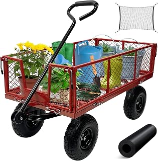 Eachbid 900 Pound Utility Garden Cart Wagon for Lawn, Heavy Duty Steel Mesh Versatile Utility Wagon Cart with Mat and Net, Mesh Steel Garden Cart, Folding Utility Wagon with Removable Sides