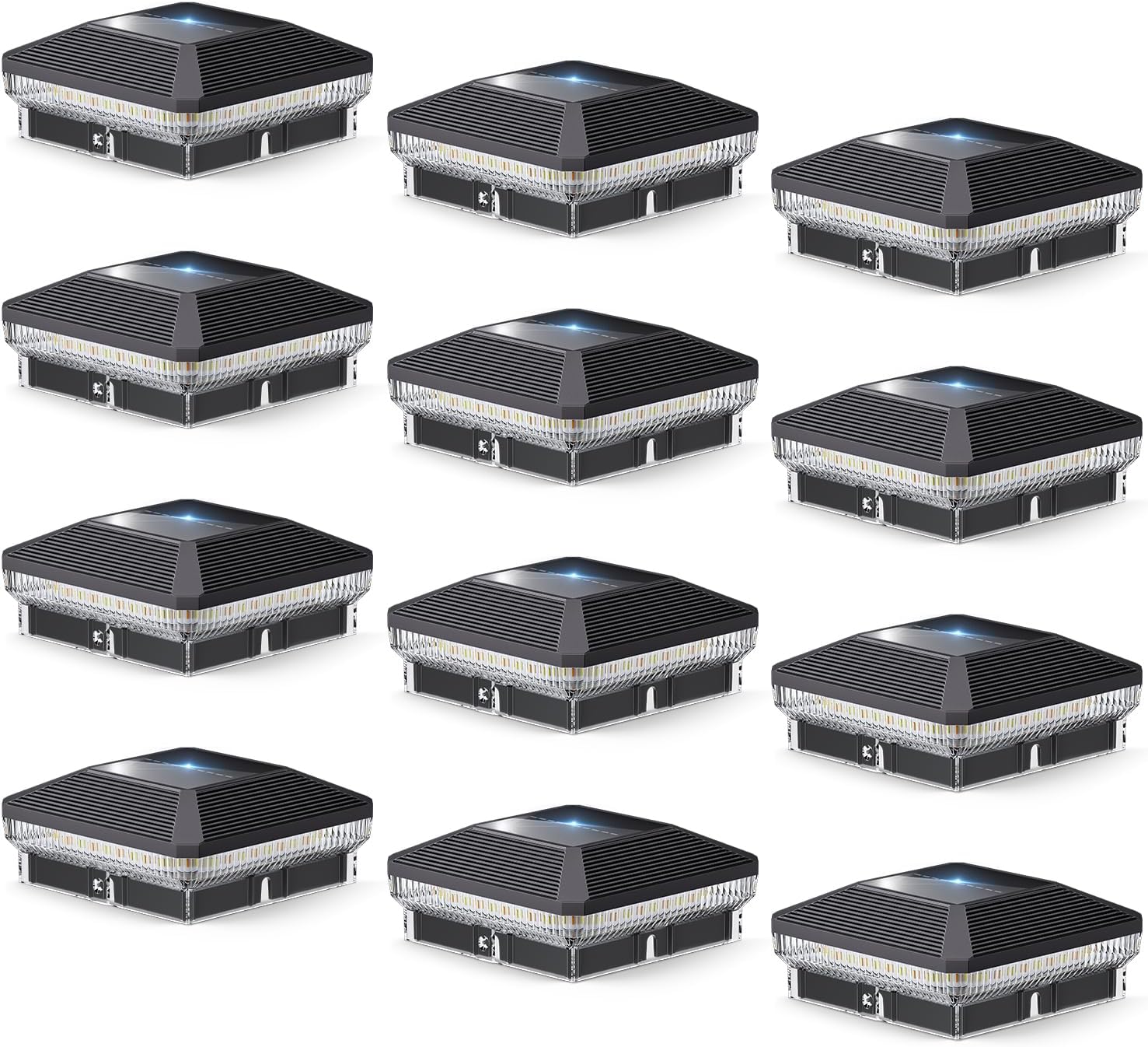 ENSLI 12 Pack 4x4 Solar Post Lights Outdoor, 40 LEDs 30 Lumens Fence