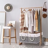 Vista 3 de Yawinhe Cesta de almacenamiento plegable, paquete de 3, cubos grandes de tela con asa de cuerda, utilizada para organizar estantes, armarios, ropa