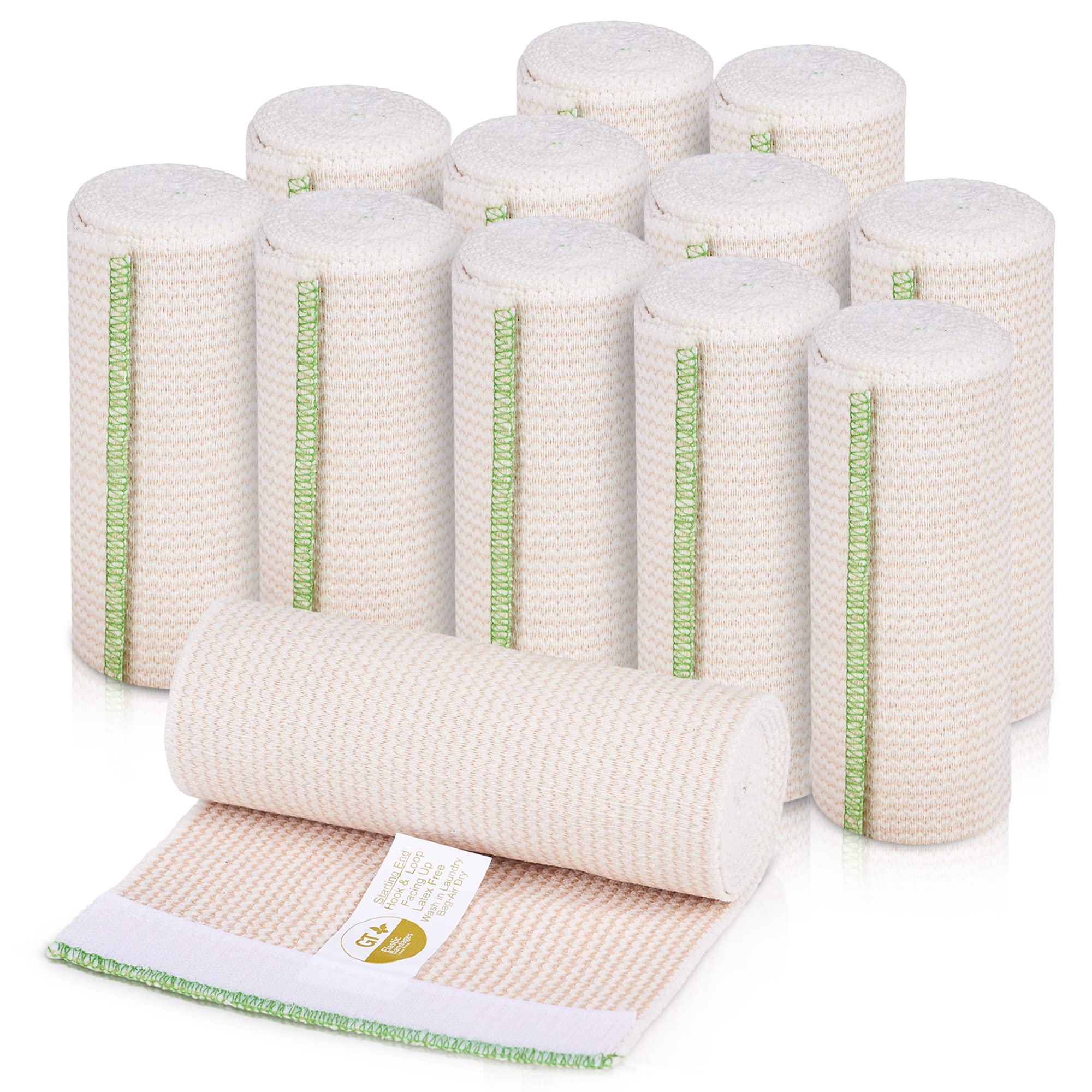 GT Premium Elastic Bandage Wrap (6" 12 Pack) - Hook &amp; Loop Fasteners at Both Ends - Latex Free Hypoallergenic Compression Roll - Reusable Bandages for Waist, Legs, Elbow &amp; Knee Wrap