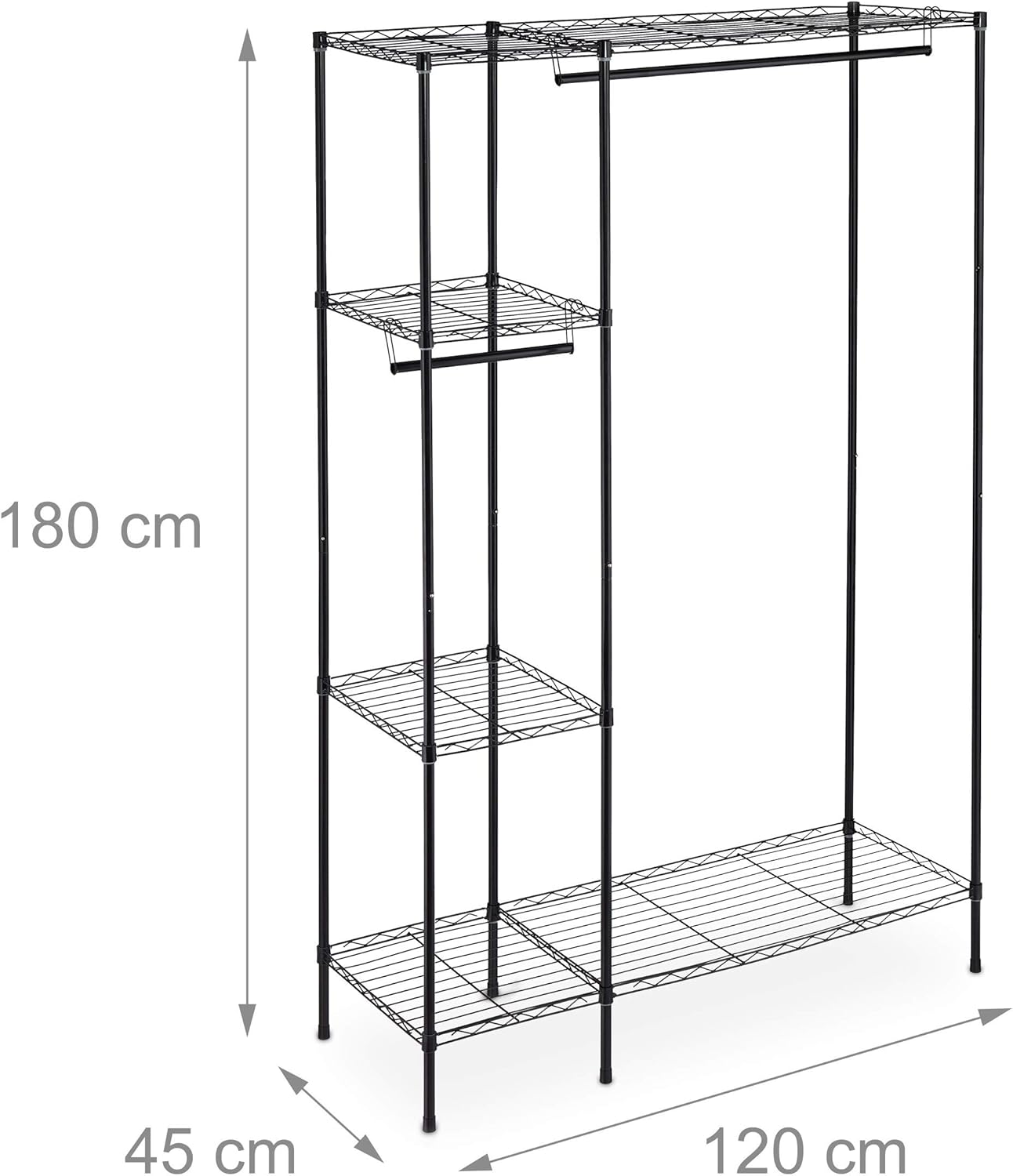 Diagram showing the dimensions of the Relaxdays Open Clothes Rack