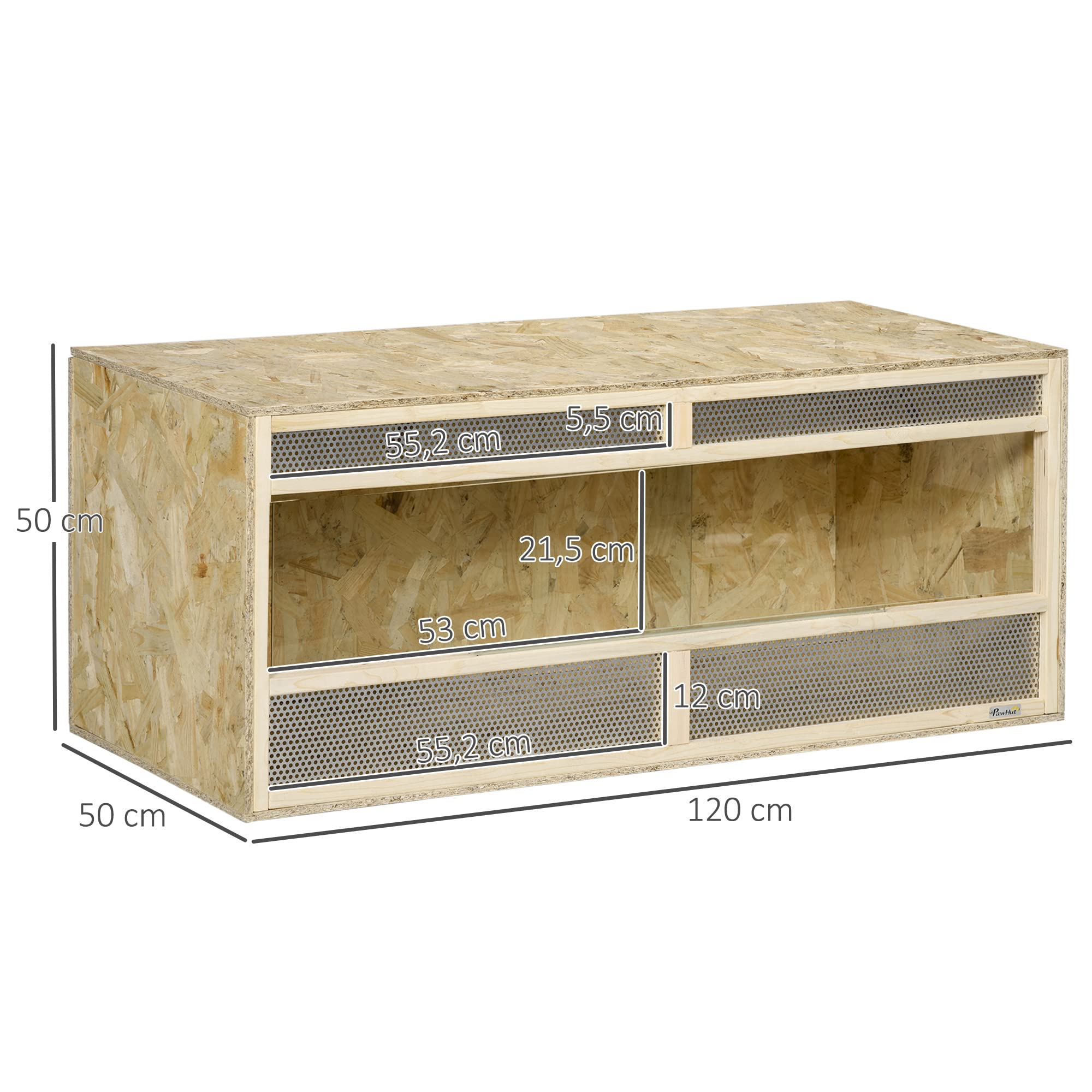 PawHut - Terrario de Madera OSB para Reptiles con Puerta corredera de Cristal, 120 x 50 x 50 cm