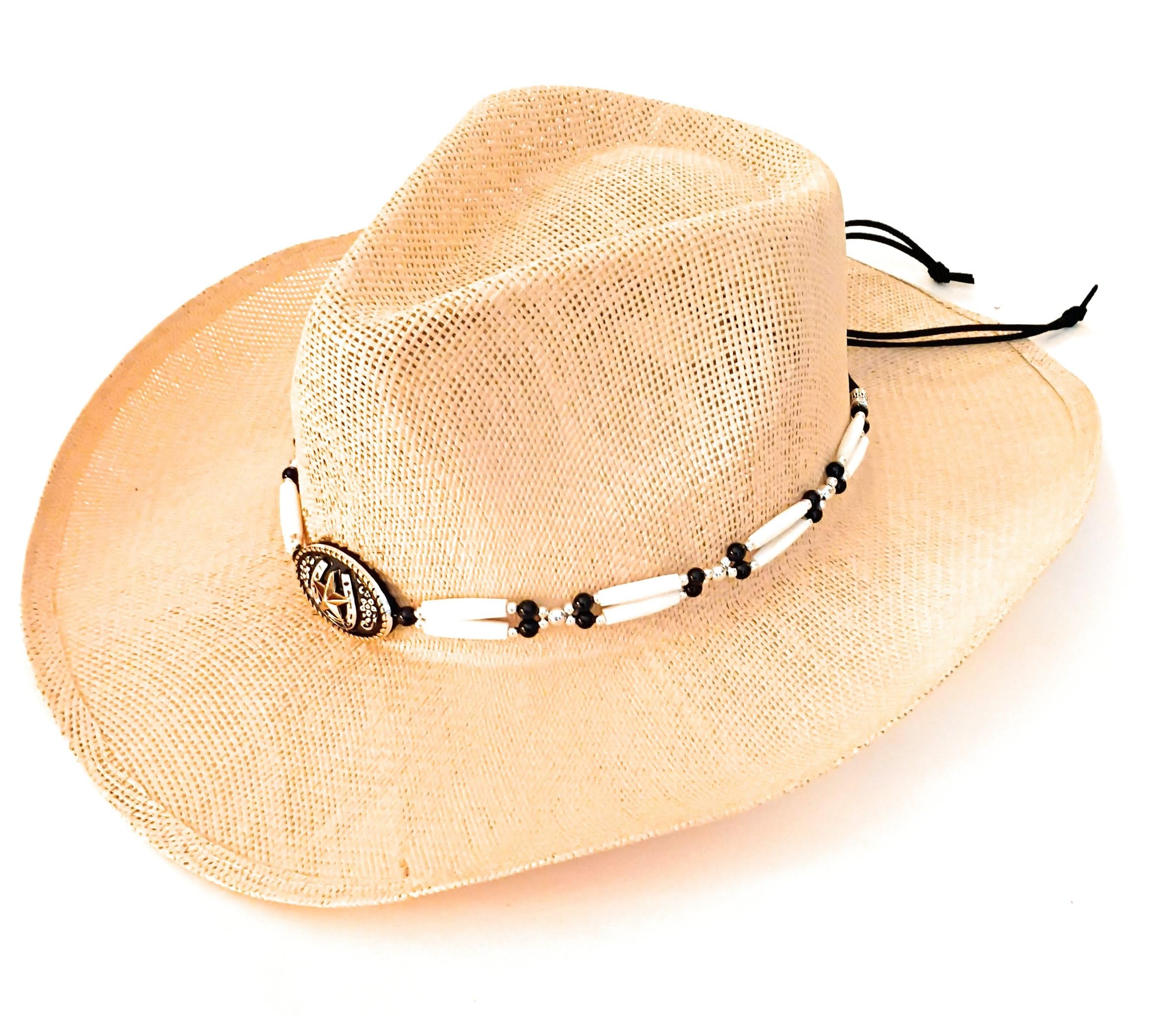 Hat Band Western Horseshoe Star Concho Hairpipe Onyx Bead Adjustable One Size Gift Boxed For Brim Cowboy Straw Hats Hat Not Included