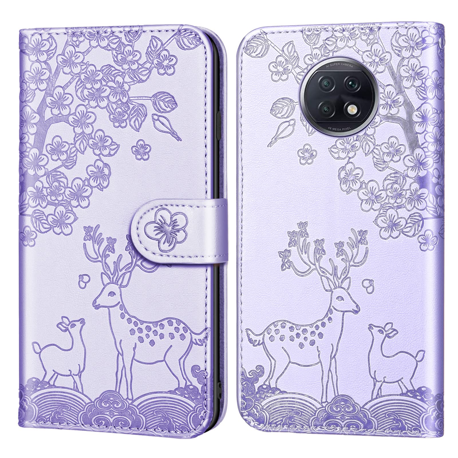 Aisenth Cover per Redmi 9C, Cervo Sika Fiori Modello Custodia in PU