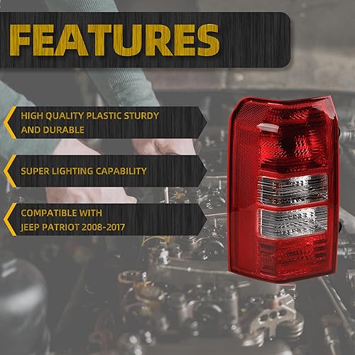 Miniatura 3 de Dasbecan Conjunto de luz trasera para el lado del conductor con bombillas LED rojas compatible con Jeep Patriot 2008-2017, reemplaza # CH2800181