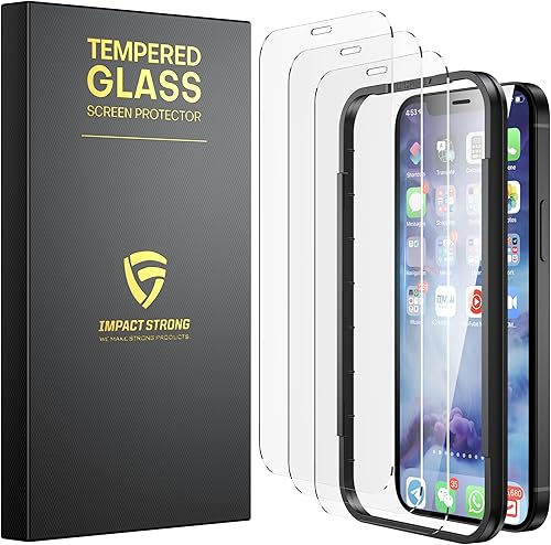 ImpactStrong Paquete de 3 protectores de pantalla de vidrio templado inastillables para iPhone 12  iPhone 12 Pro marco de fácil instalación sin
