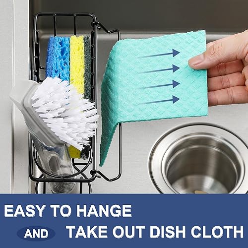 Miniatura 4 de Soporte de esponja 3 en 1 para fregadero de cocina, 2 opciones de suspensión (tazas de succión y gancho adhesivo), organizador de fregadero colgante