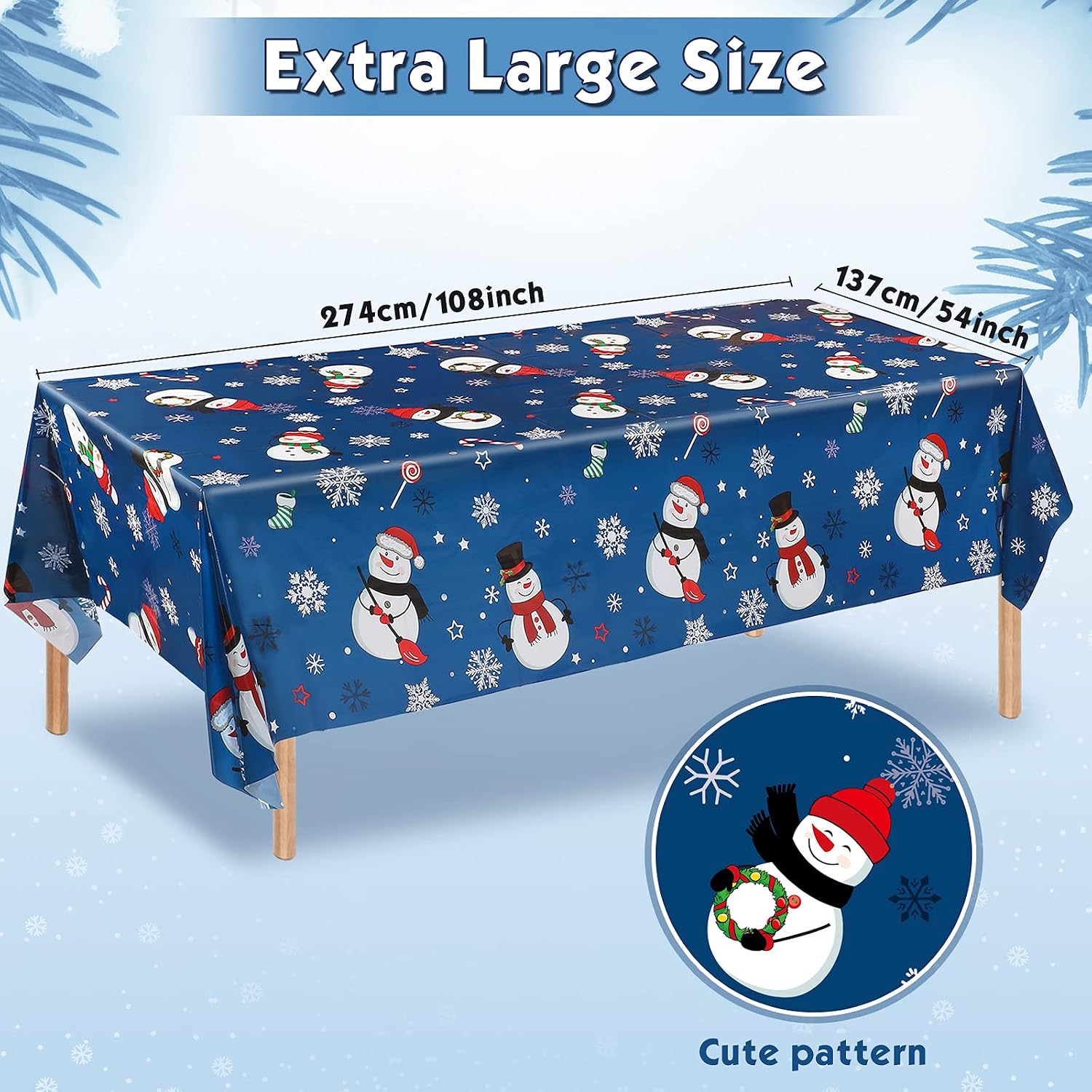 Irenare 6 Pieces Christmas Snowman Tablecloth Winter Snowman Table Cover Plastic Disposable Snowflake Holiday Party Table Cloth for Xmas New Year Party Decorations Supplies, 54 x 108 Inch (Blue)