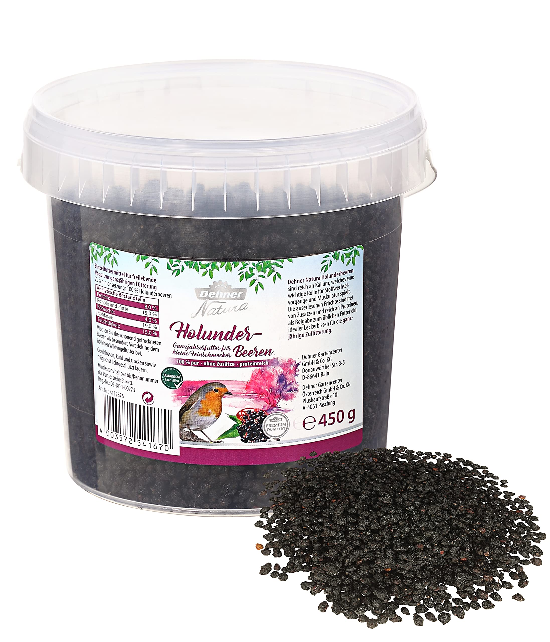 Dehner Premium Natura karma dla dzikich ptaków, czarny bez, 6 x 450 g (2,7 kg)