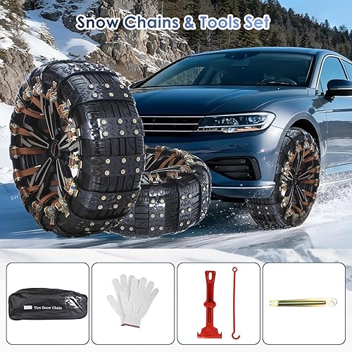 Miniatura 53 de Qoosea Cadenas de neumáticos para nieve para automóvil y SUV, eslabones cruzados, resistentes, 6 cadenas universales antideslizantes