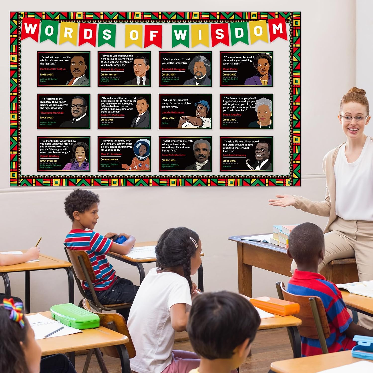 Black History Month Bulletin Board Set Words of Wisdom Classroom Decorations African American Inspirational Quote Paper Cutout Black History Bulletin Board Border for School Chalkboard Door Supplies